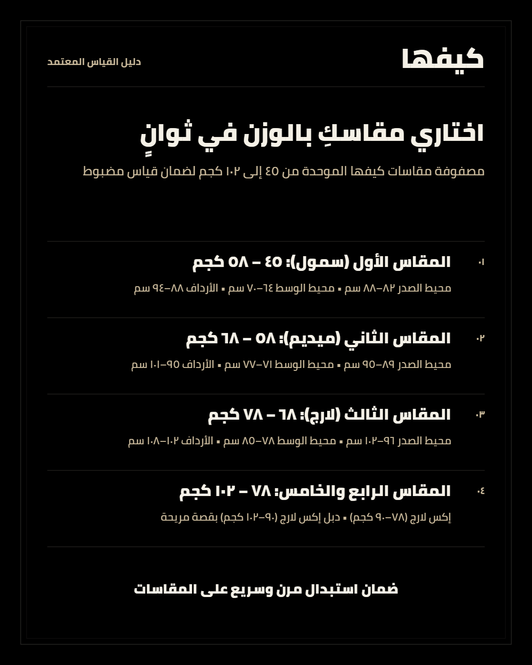 بوست جدول المقاسات بالوزن
